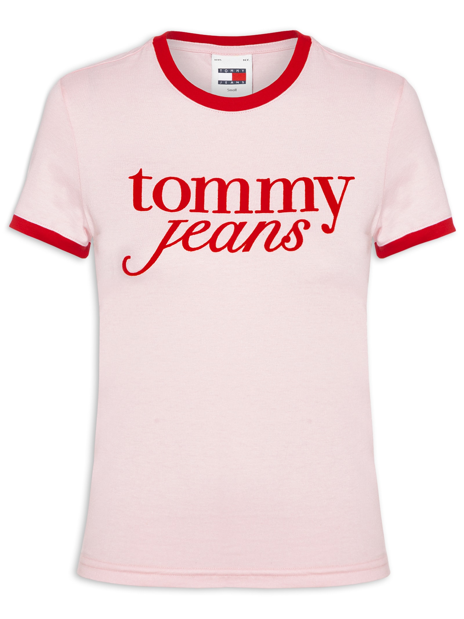 Blusa Feminina Tjw Slim Sh Script Ringr Tee Ext Rosa Tommy Jeans
