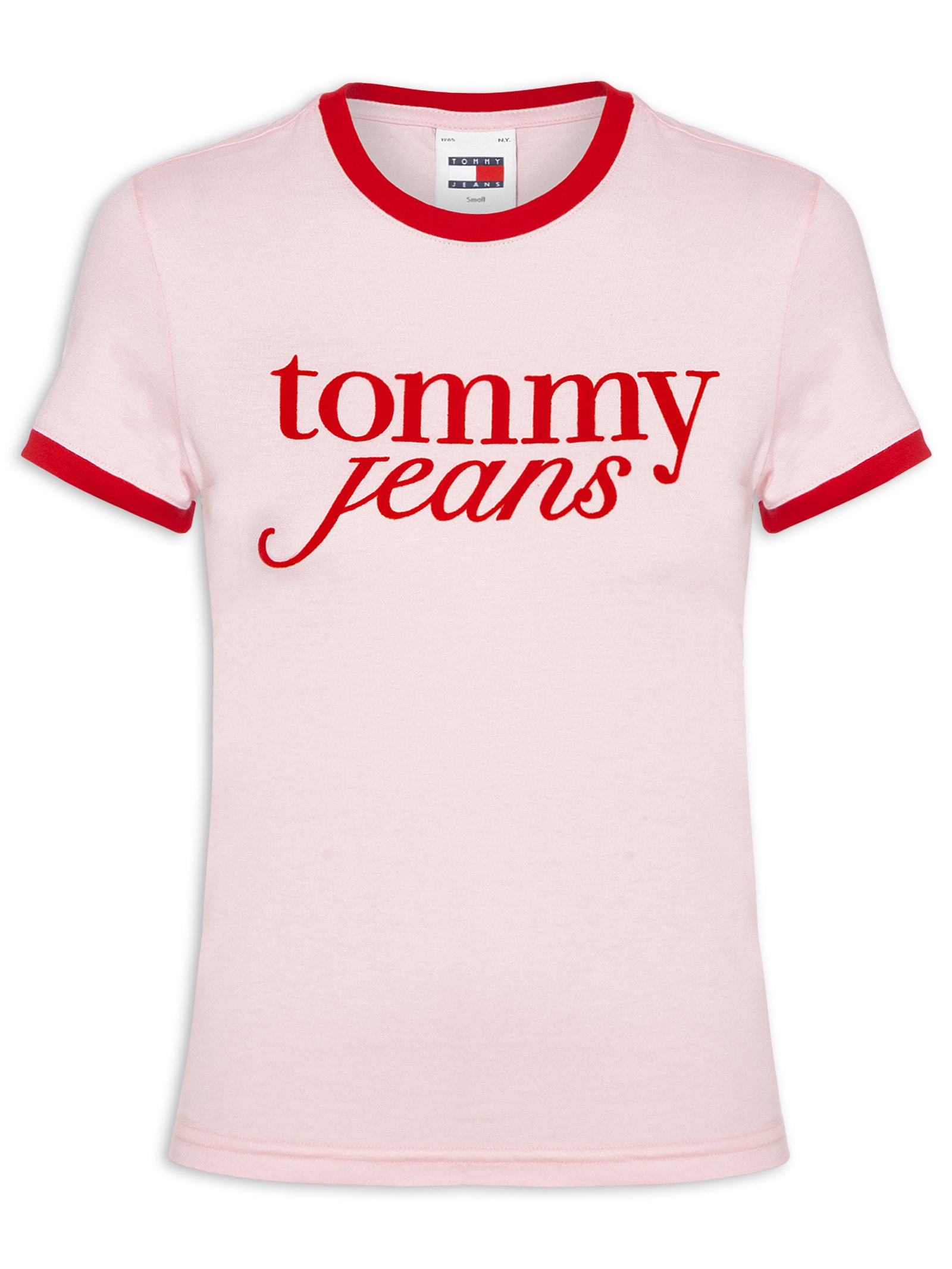 Blusa Feminina Tjw Slim Sh Script Ringr Tee Ext Rosa Tommy Jeans