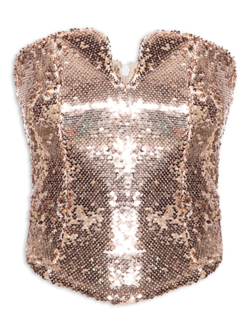 Blusa Feminina Tomara Que Caia De Paetê - Dourado