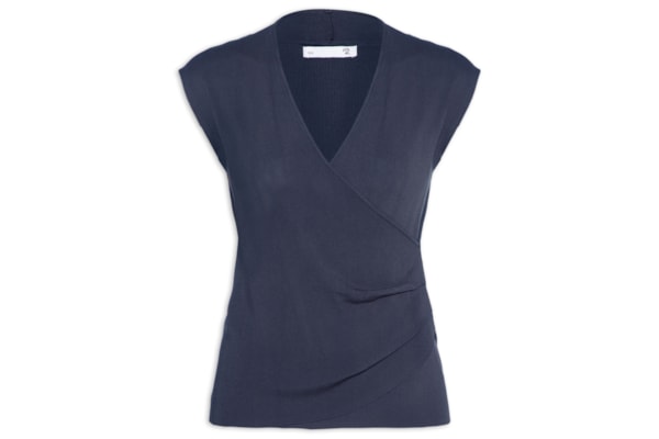 Blusa Feminina Transpassada Em Tricot - Azul