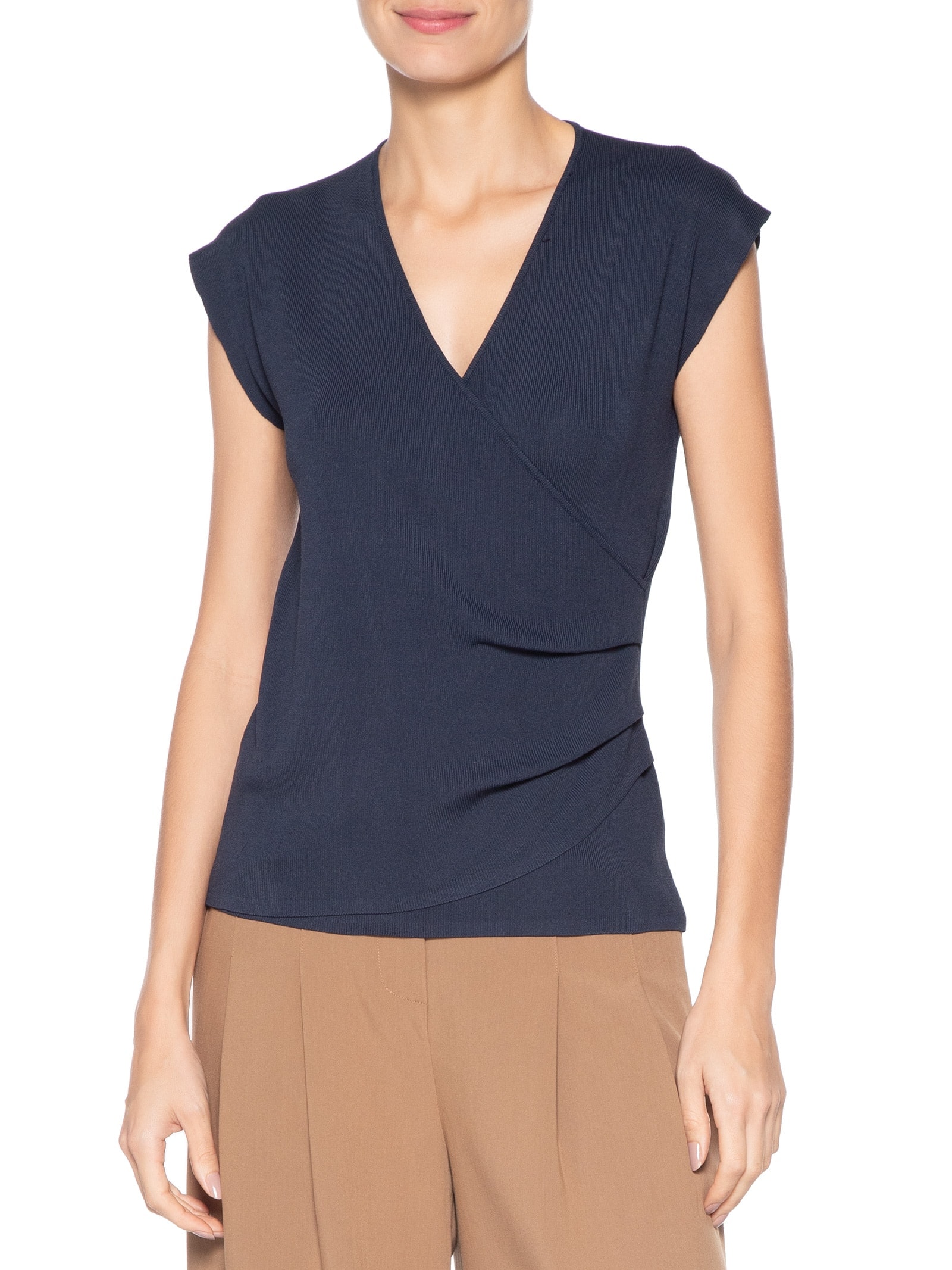 Blusa Feminina Transpassada Em Tricot Azul '2Essential