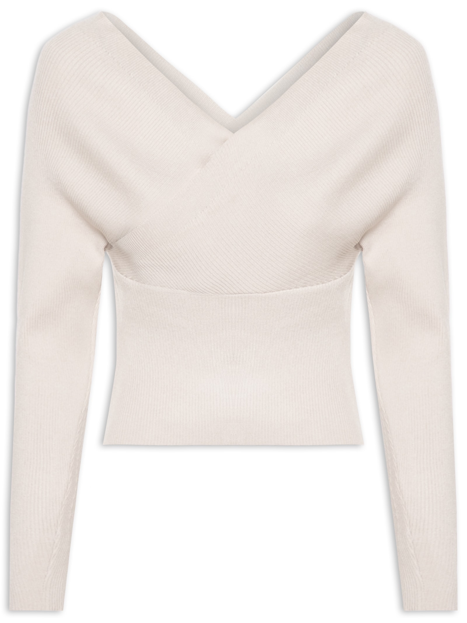 Blusa Feminina Transpassada Em Tricot Bege '2Essential