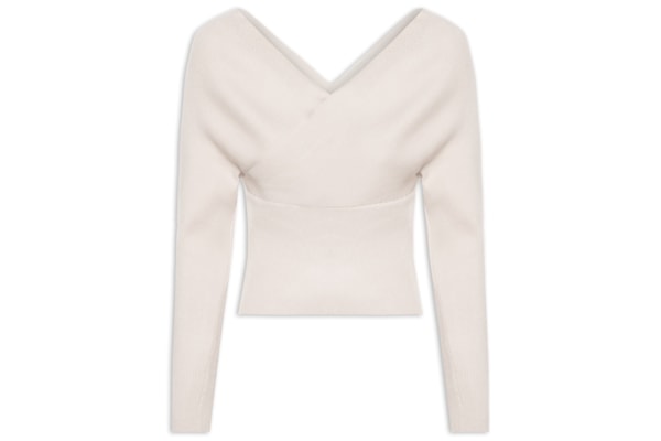Blusa Feminina Transpassada Em Tricot - Bege