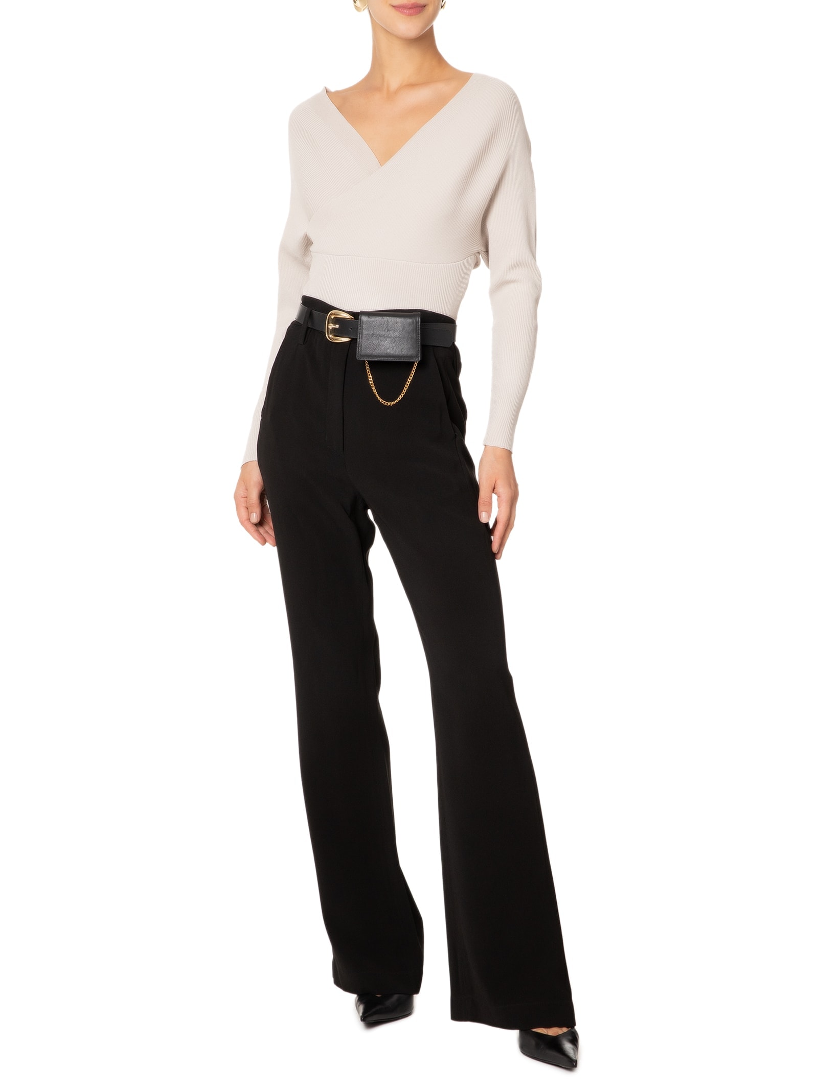 Blusa Feminina Transpassada Em Tricot Bege '2Essential