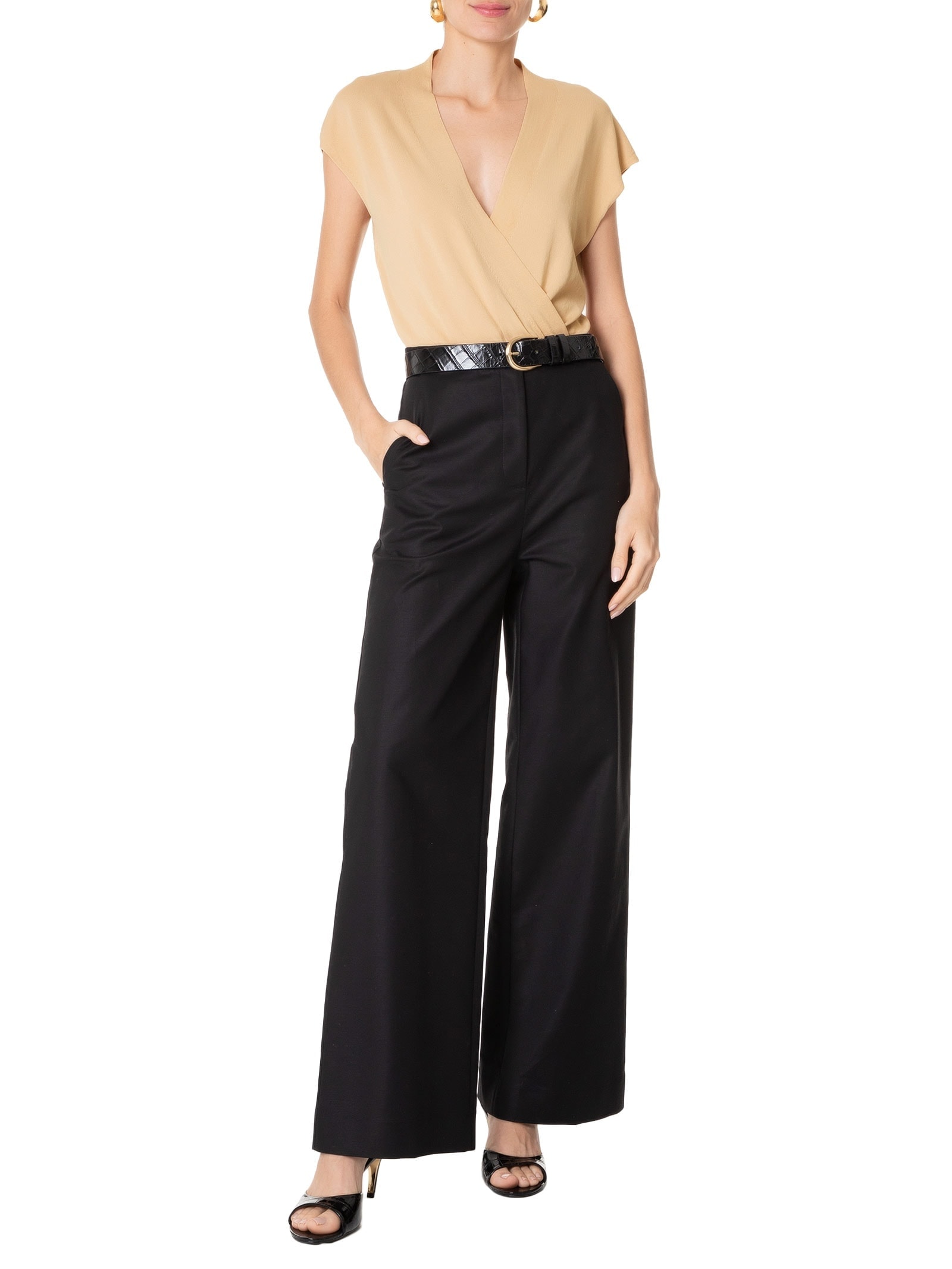 Blusa Feminina Transpassada Em Tricot Bege '2Essential