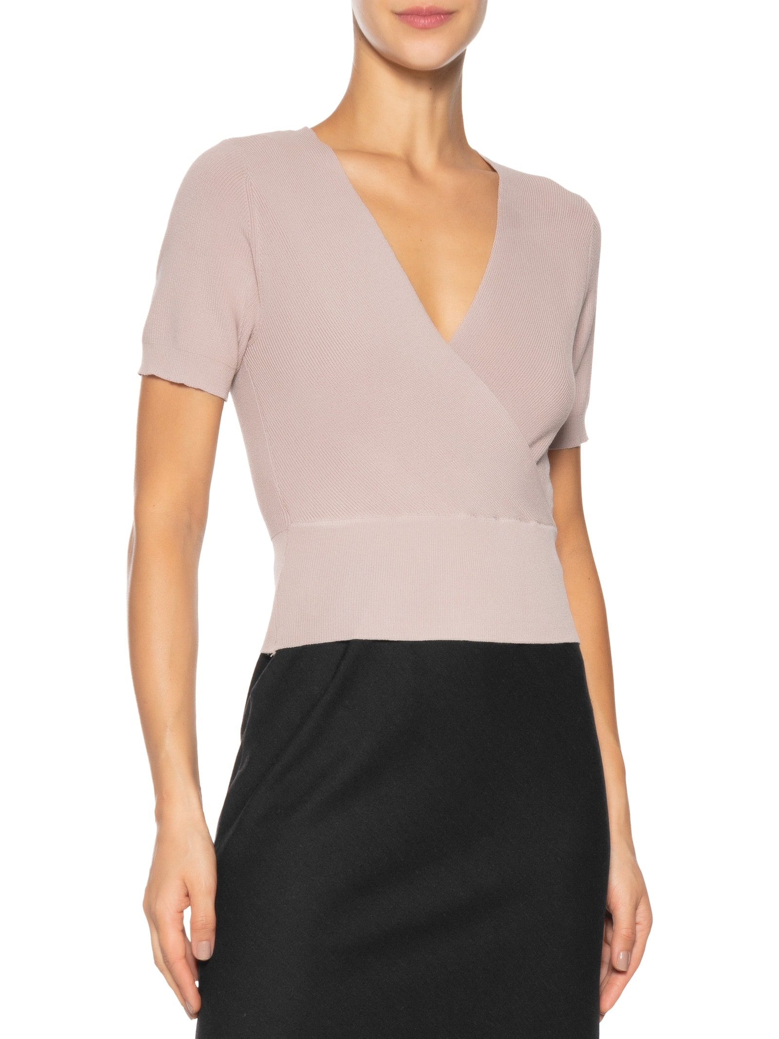 Blusa Feminina Transpassada Em Tricot Bege '2Essential