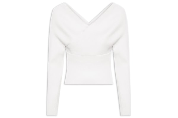 Blusa Feminina Transpassada Em Tricot - Branco