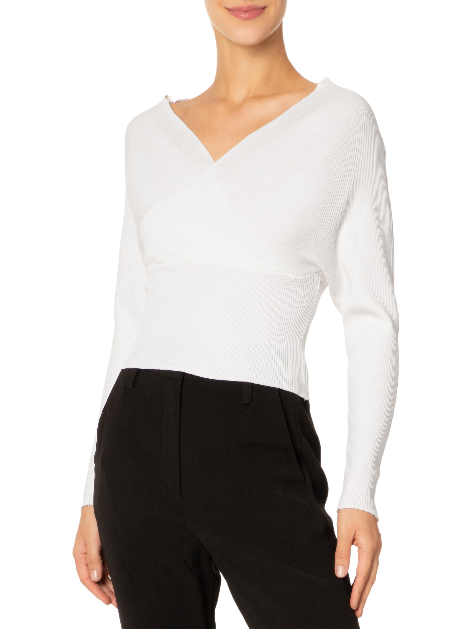 Blusa Feminina Transpassada Em Tricot Branco '2Essential