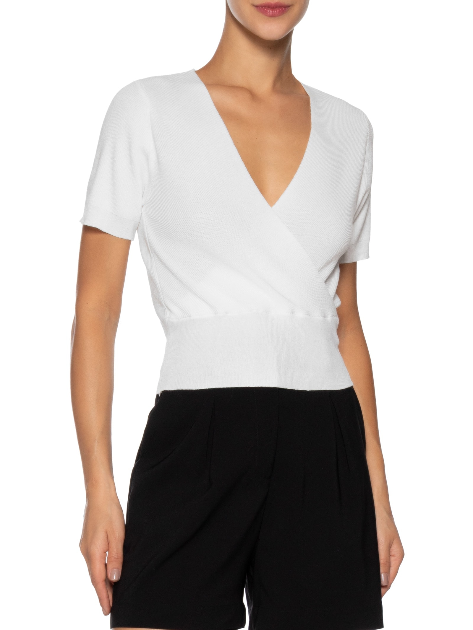 Blusa Feminina Transpassada Em Tricot Branco '2Essential