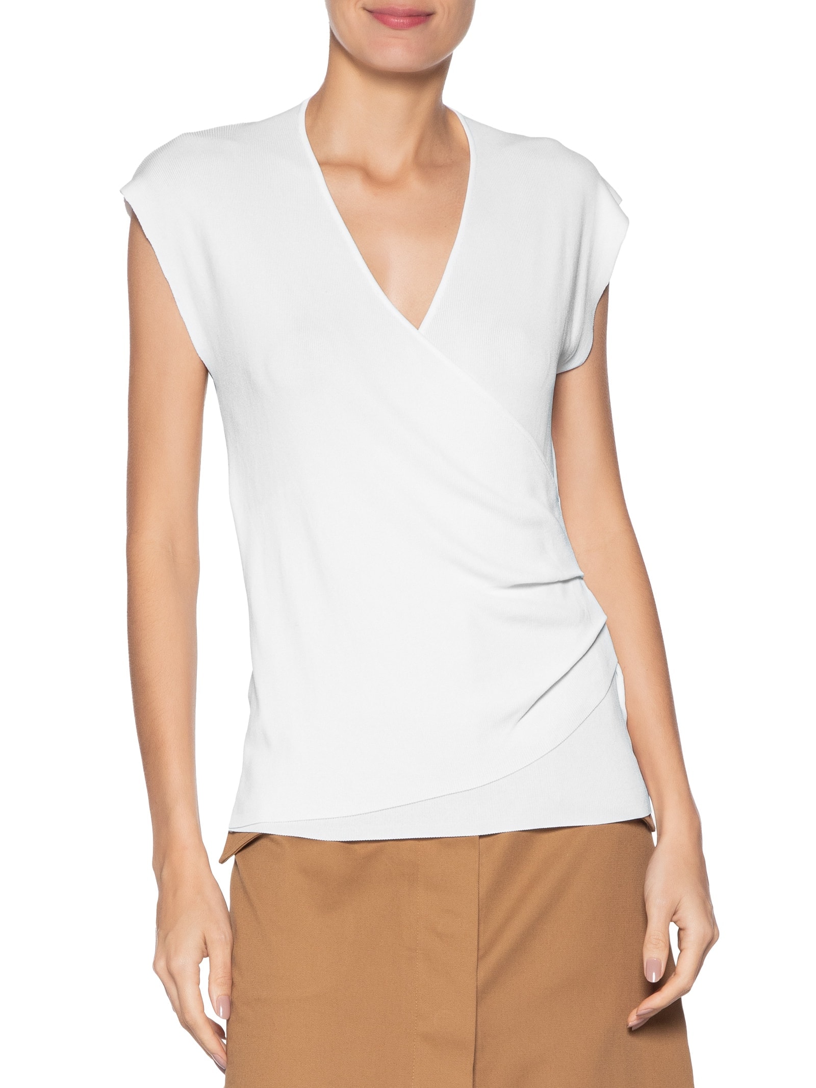 Blusa Feminina Transpassada Em Tricot Branco '2Essential