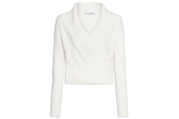 Blusa Feminina Transpassada Em Tricot - Branco