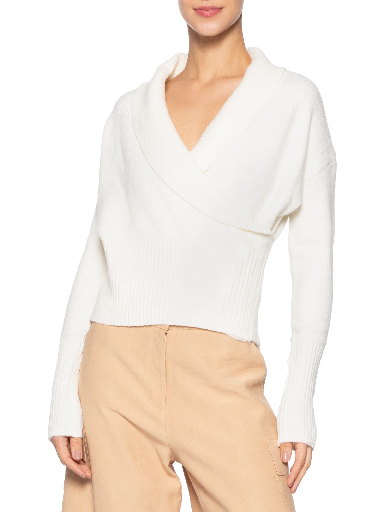 Blusa Feminina Transpassada Em Tricot Branco '2Essential