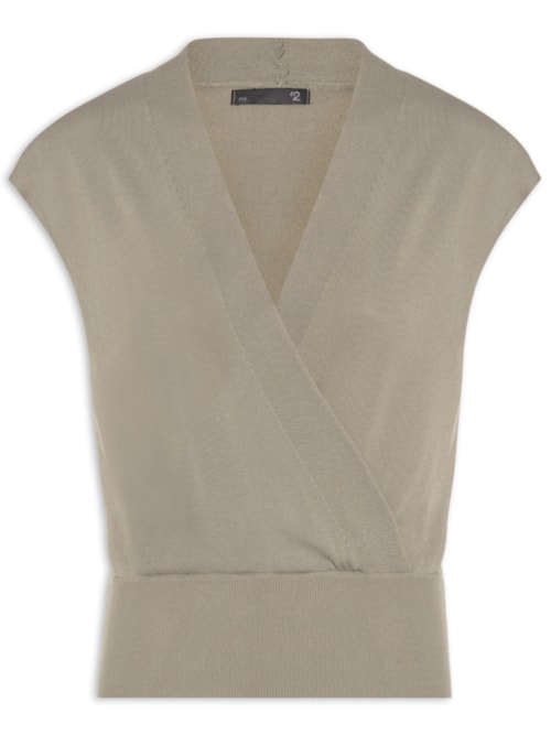 Blusa Feminina Transpassada Em Tricot – Cinza