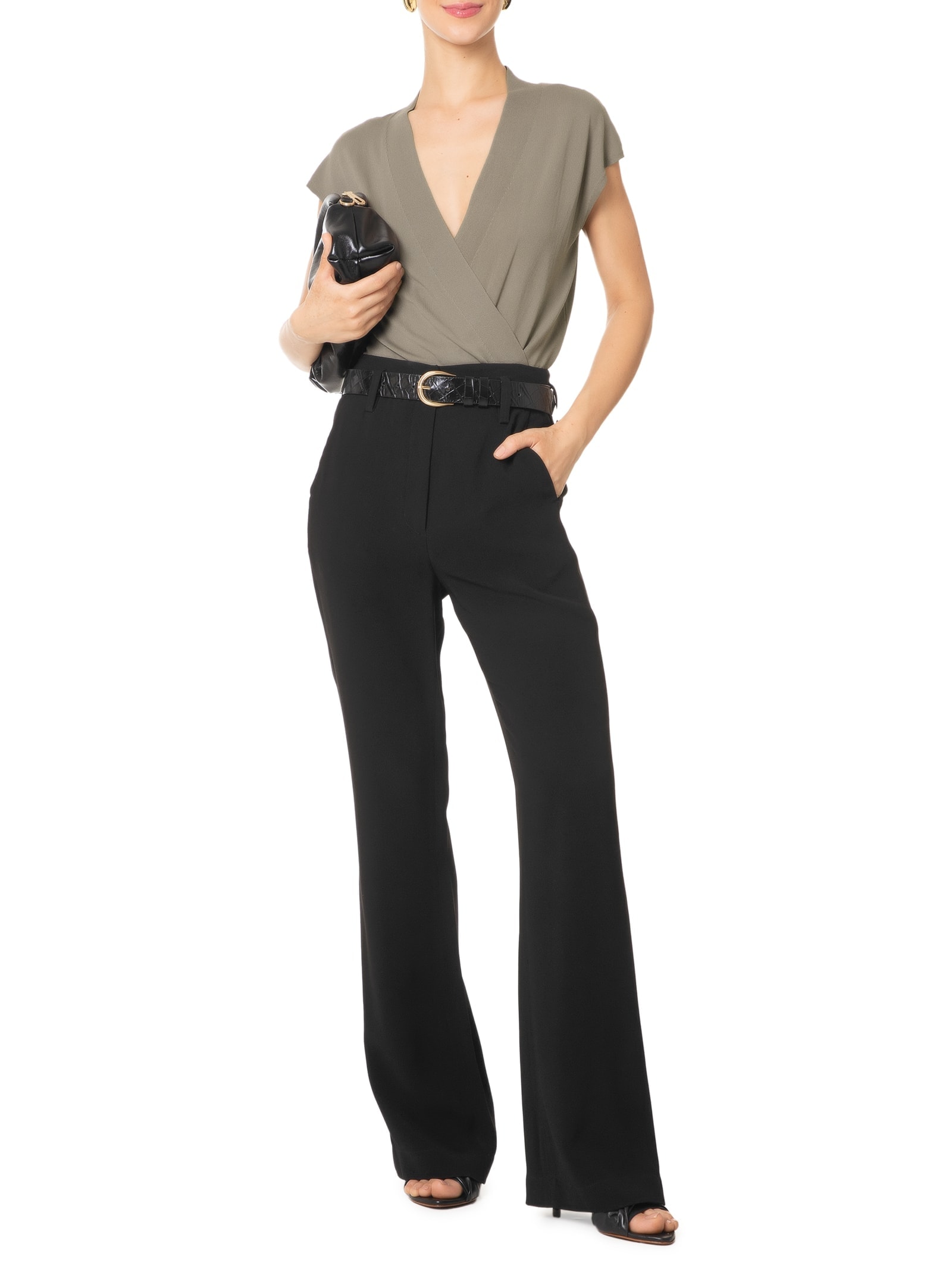 Blusa Feminina Transpassada Em Tricot Cinza '2Essential