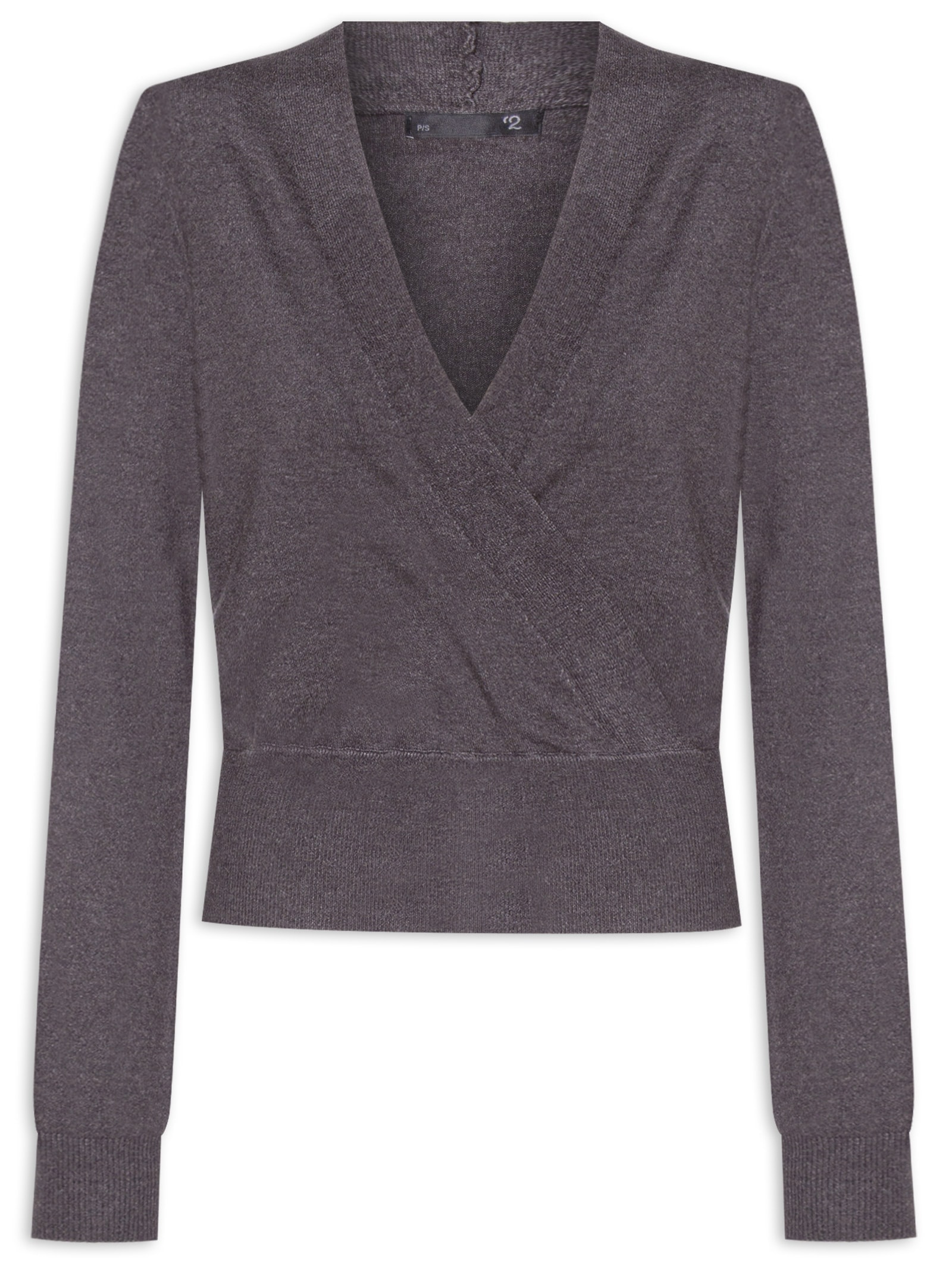 Blusa Feminina Transpassada em Tricot Cinza  '2Essential