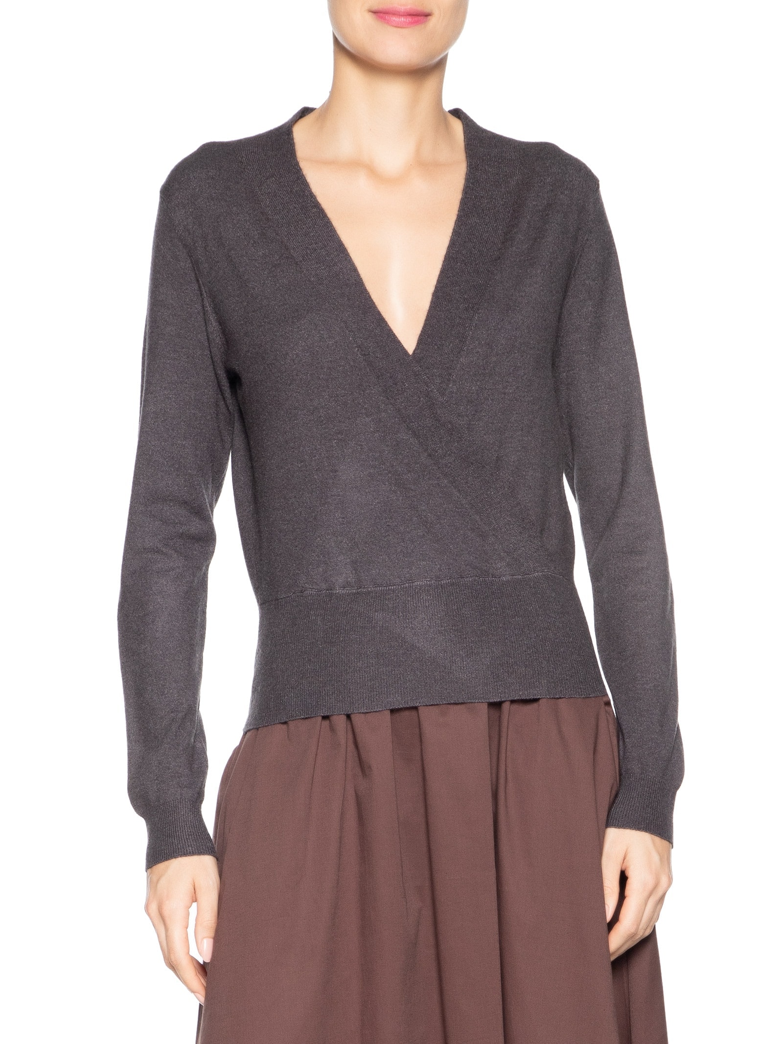Blusa Feminina Transpassada em Tricot Cinza  '2Essential
