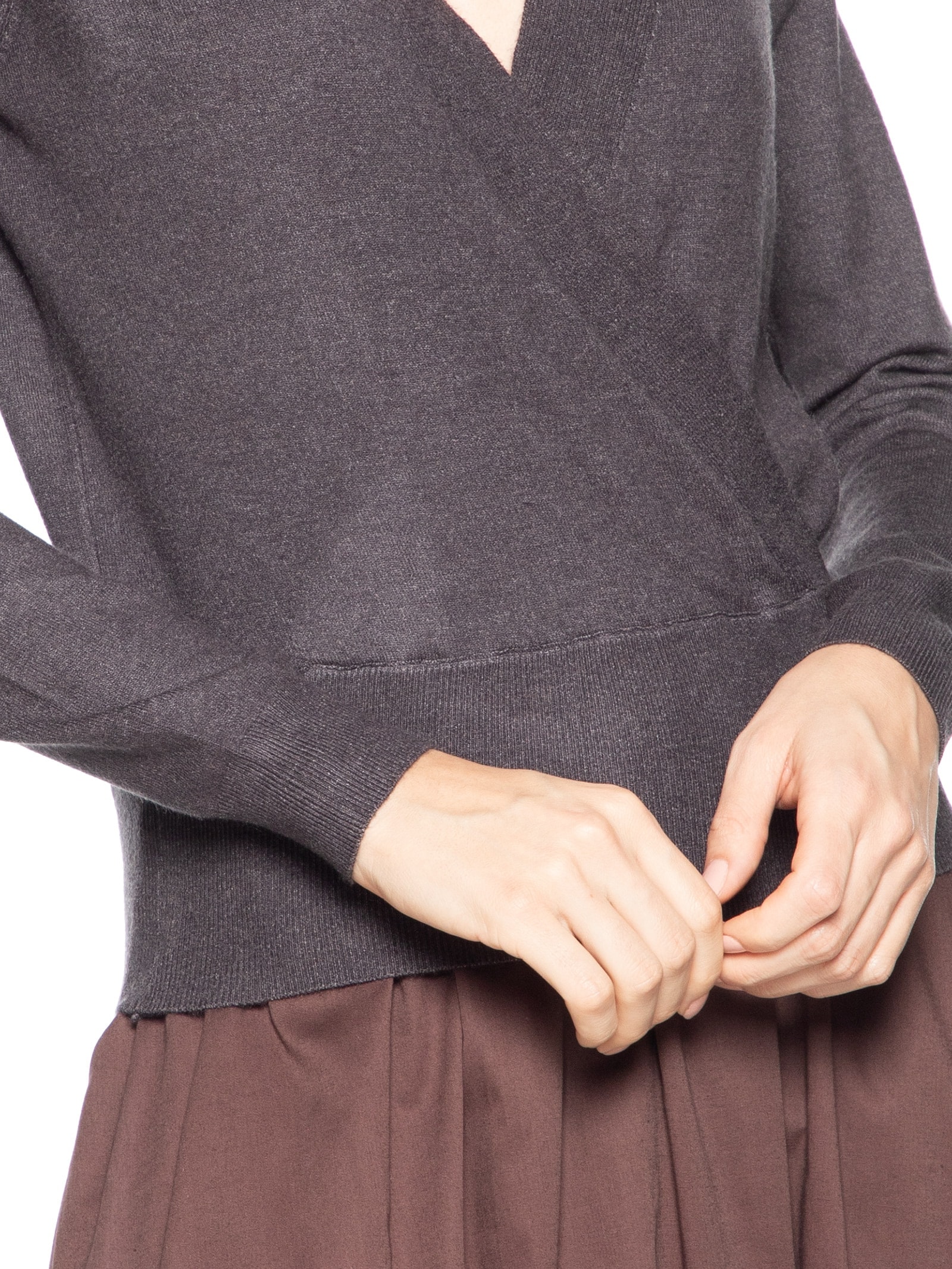 Blusa Feminina Transpassada em Tricot Cinza  '2Essential