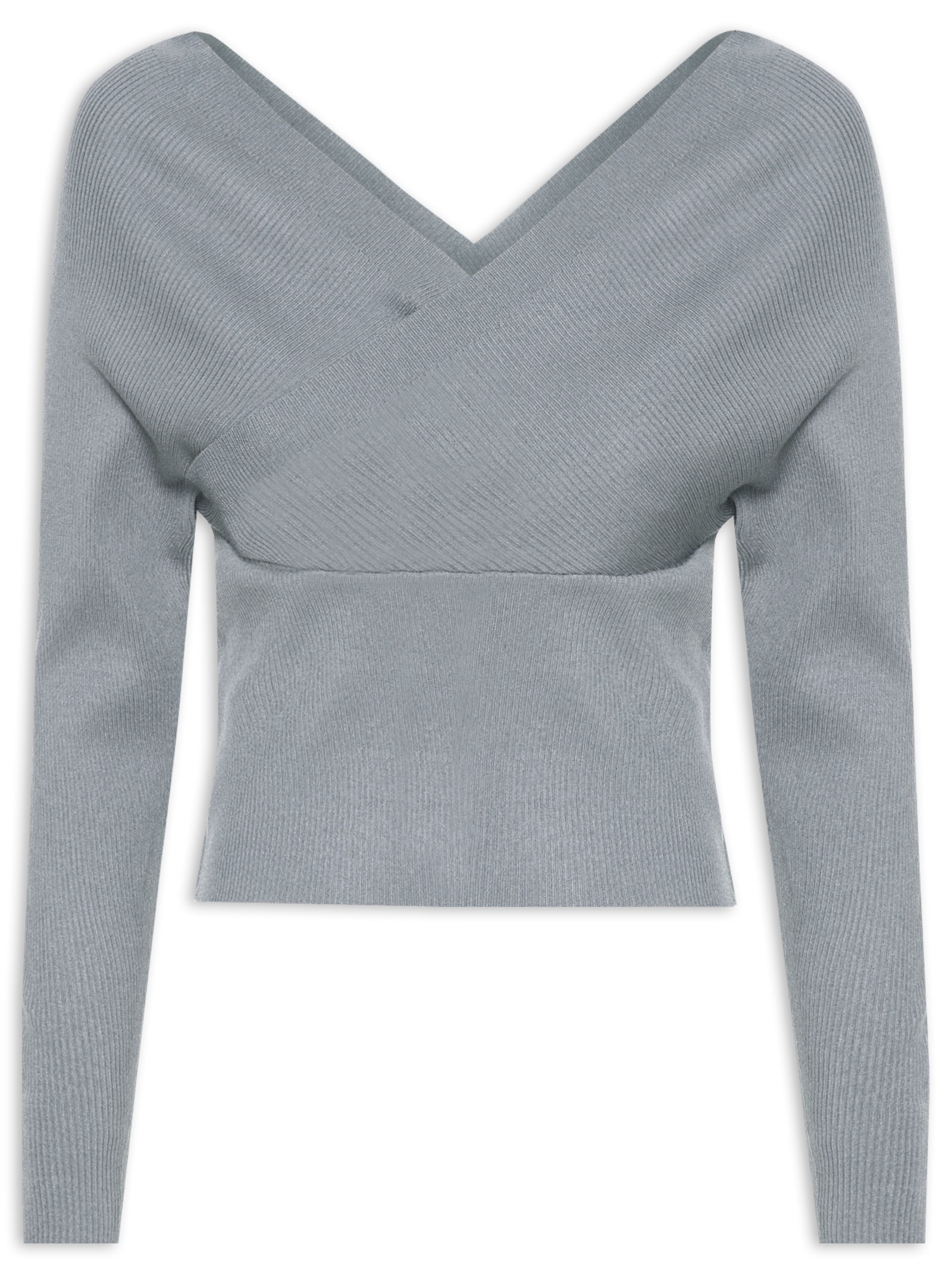 Blusa Feminina Transpassada Em Tricot Cinza '2Essential