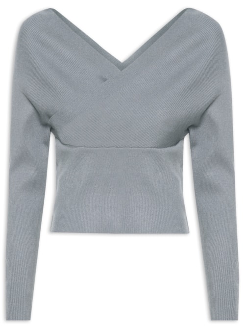Blusa Feminina Transpassada Em Tricot – Cinza