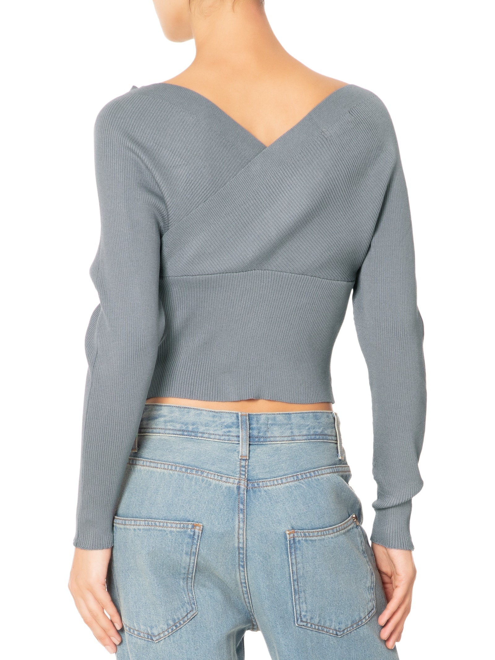 Blusa Feminina Transpassada Em Tricot Cinza '2Essential