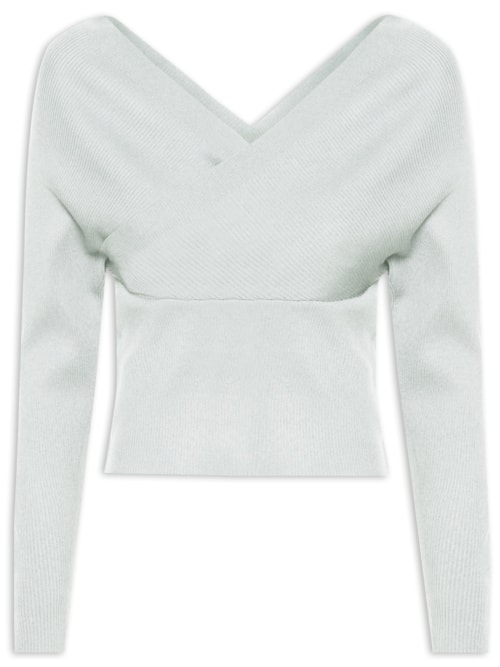 Blusa Feminina Transpassada Em Tricot – Cinza