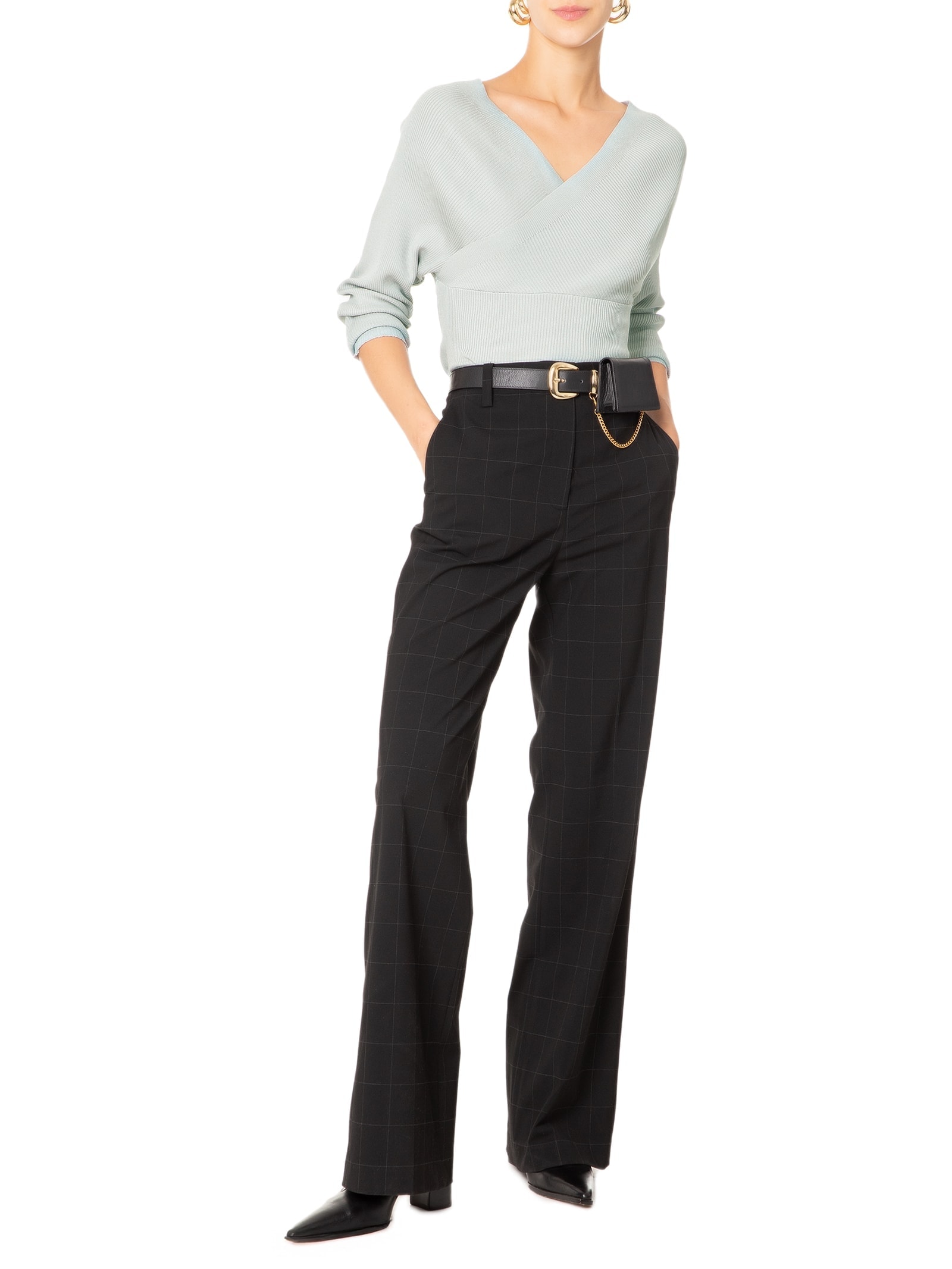 Blusa Feminina Transpassada Em Tricot Cinza '2Essential