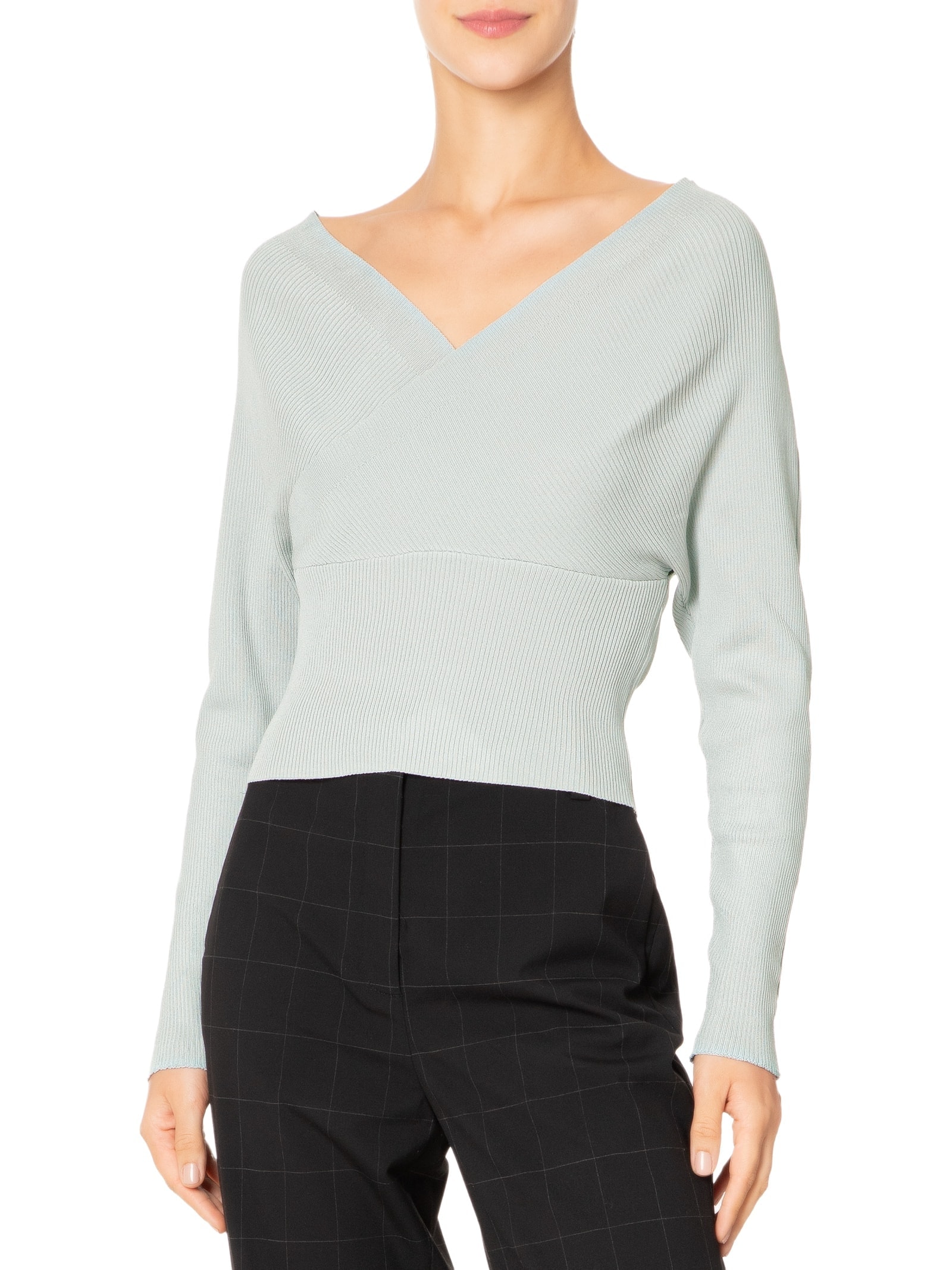 Blusa Feminina Transpassada Em Tricot Cinza '2Essential