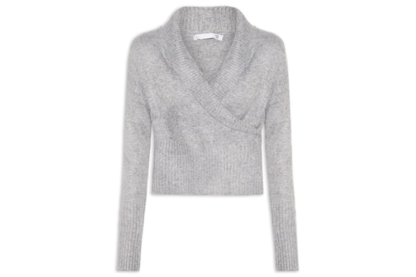 Blusa Feminina Transpassada em Tricot - Cinza