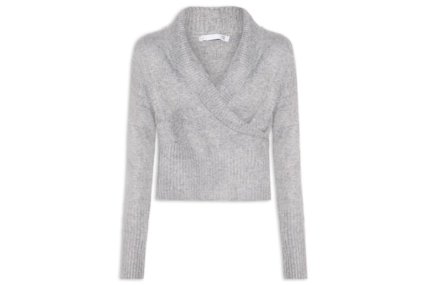 Blusa Feminina Transpassada em Tricot - Cinza