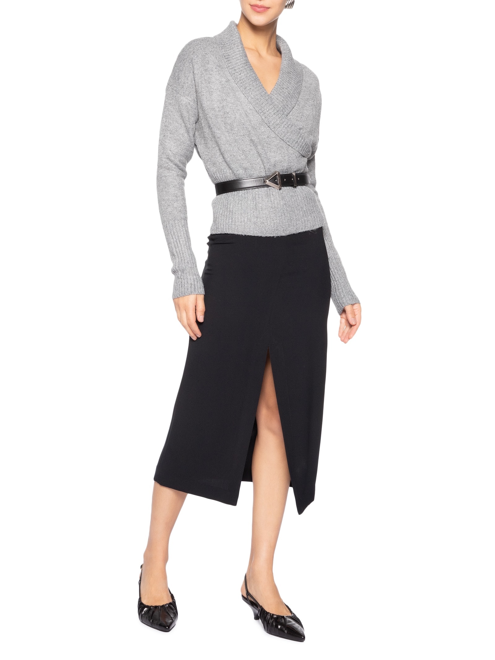 Blusa Feminina Transpassada em Tricot Cinza '2Essential