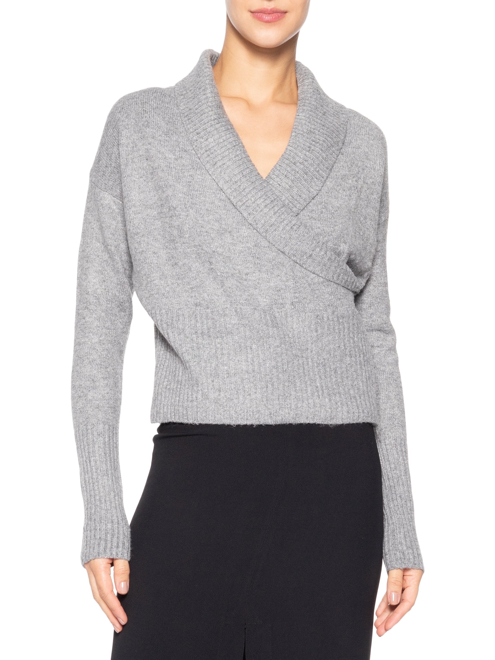 Blusa Feminina Transpassada em Tricot Cinza '2Essential
