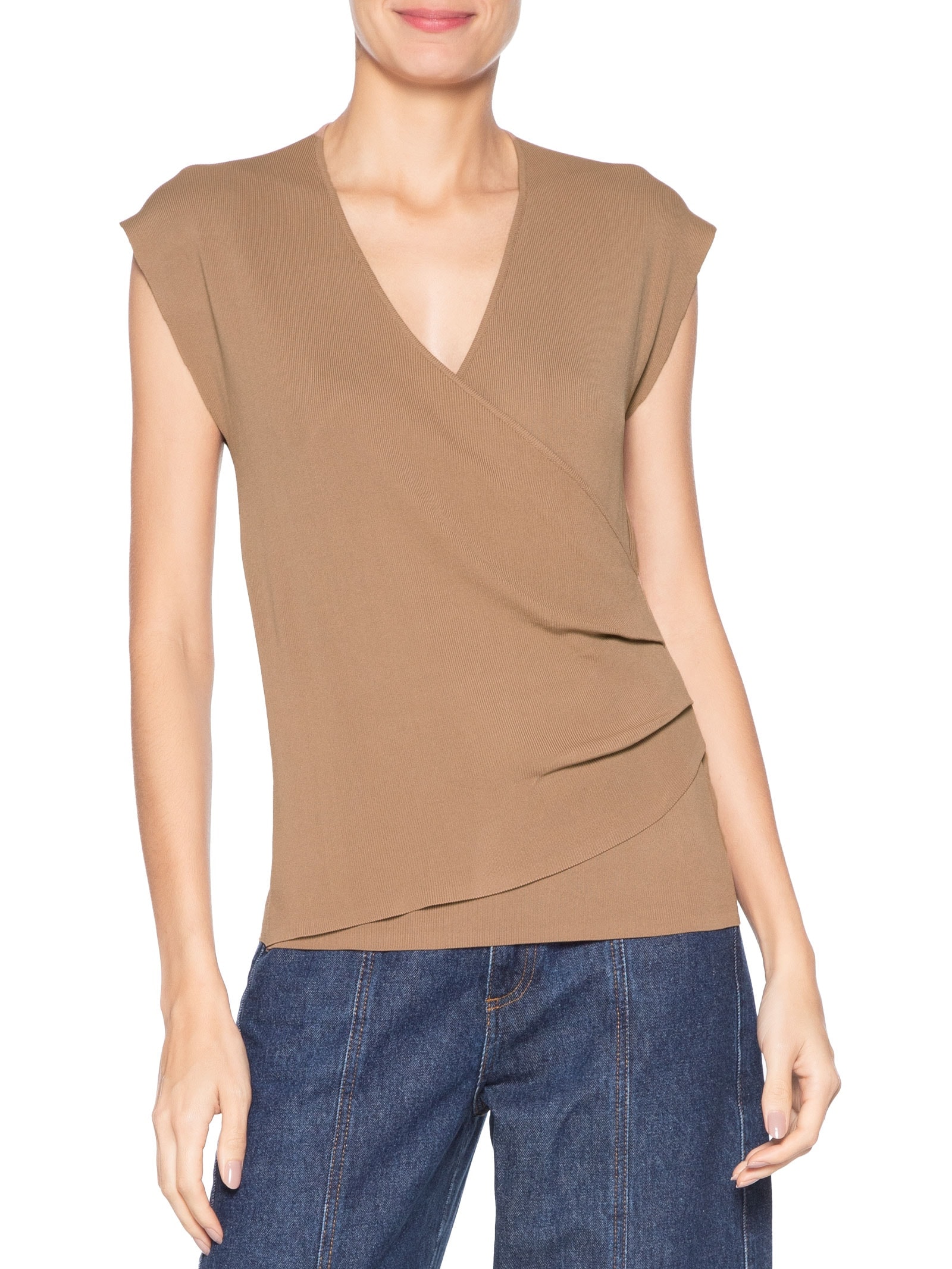 Blusa Feminina Transpassada Em Tricot Marrom '2Essential