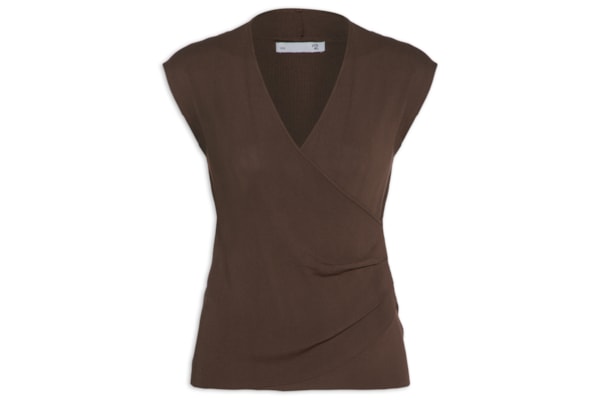 Blusa Feminina Transpassada Em Tricot - Marrom