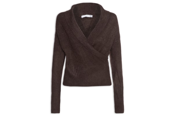 Blusa Feminina Transpassada em Tricot - Marrom