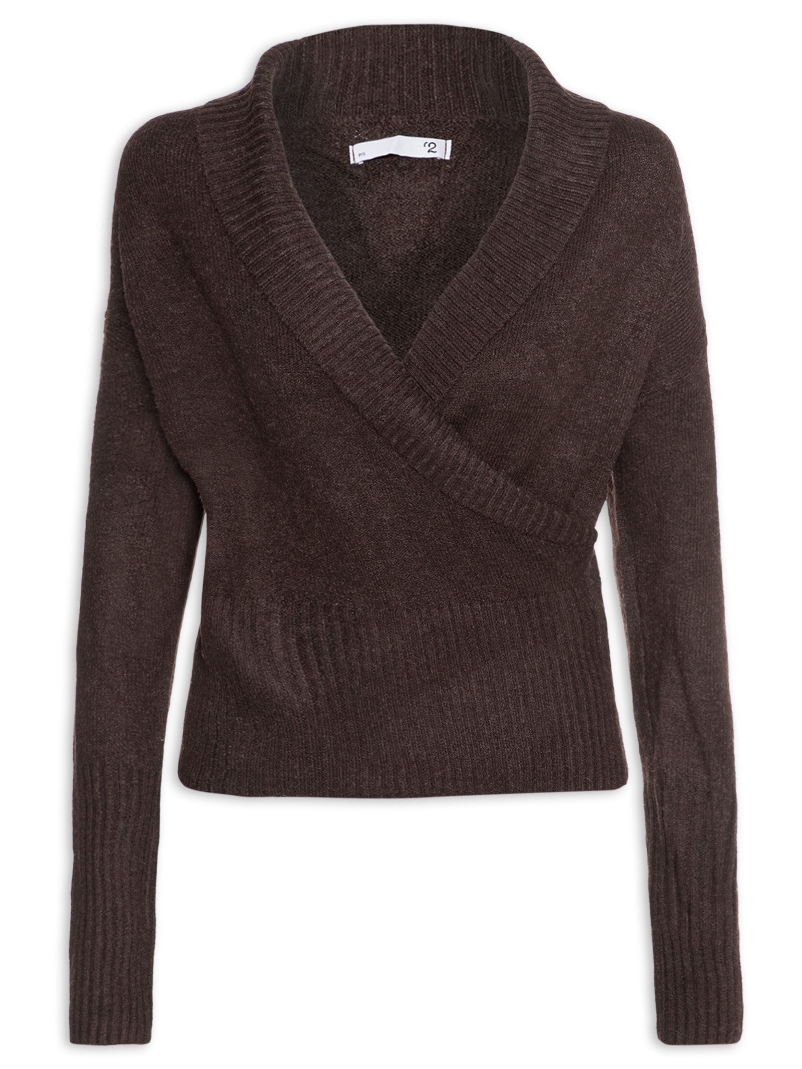 Blusa Feminina Transpassada em Tricot Marrom '2Essential