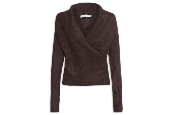 Blusa Feminina Transpassada em Tricot - Marrom