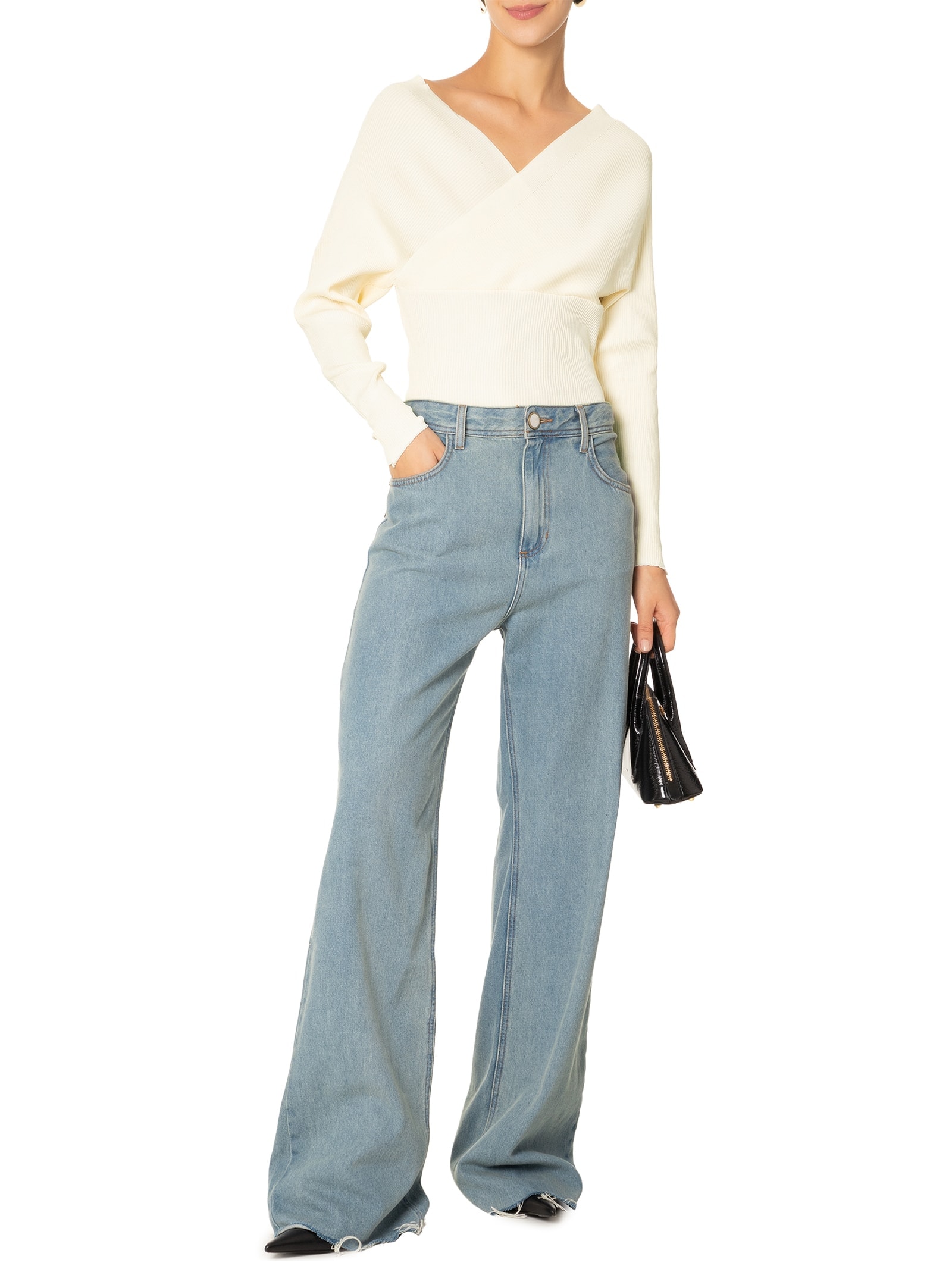 Blusa Feminina Transpassada Em Tricot Off White '2Essential