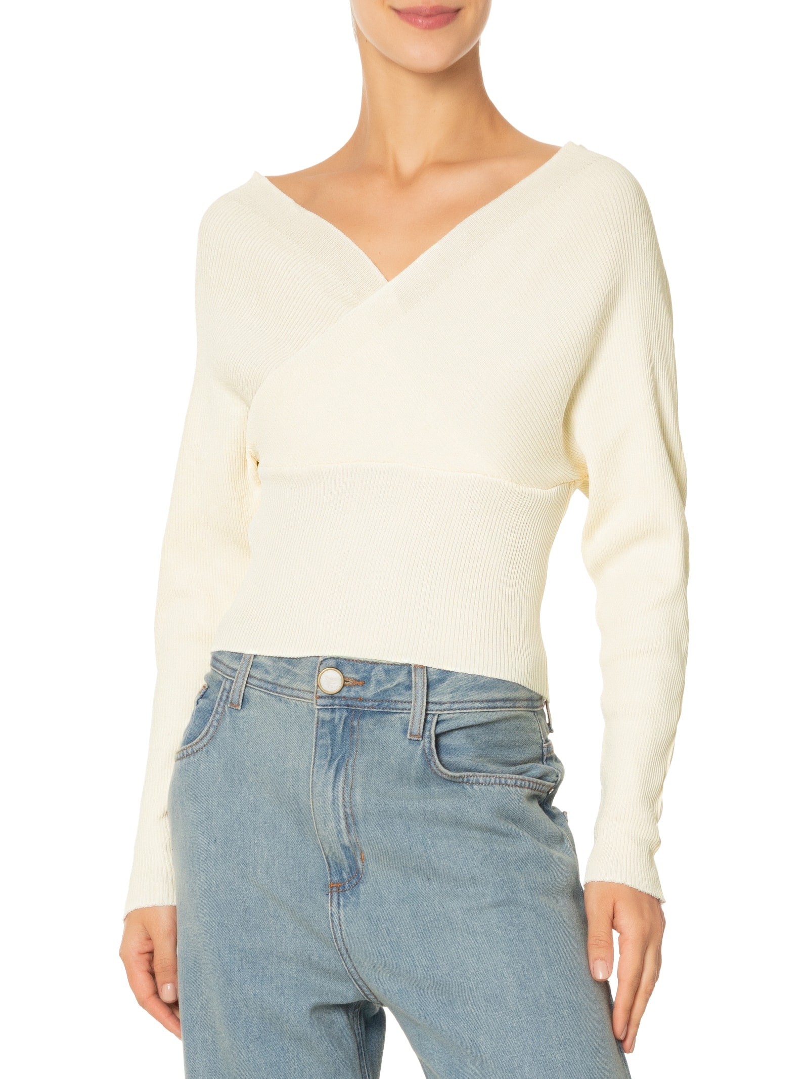 Blusa Feminina Transpassada Em Tricot Off White '2Essential