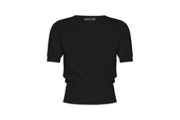 Blusa Feminina Transpassada Em Tricot - Preto