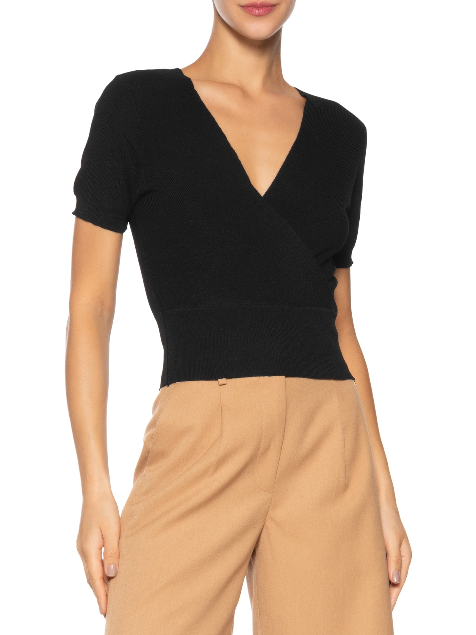 Blusa Feminina Transpassada Em Tricot Preto '2Essential