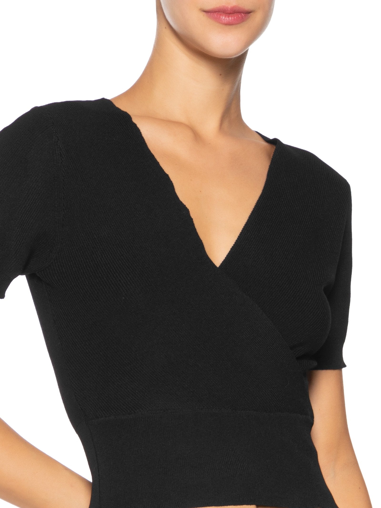 Blusa Feminina Transpassada Em Tricot Preto '2Essential