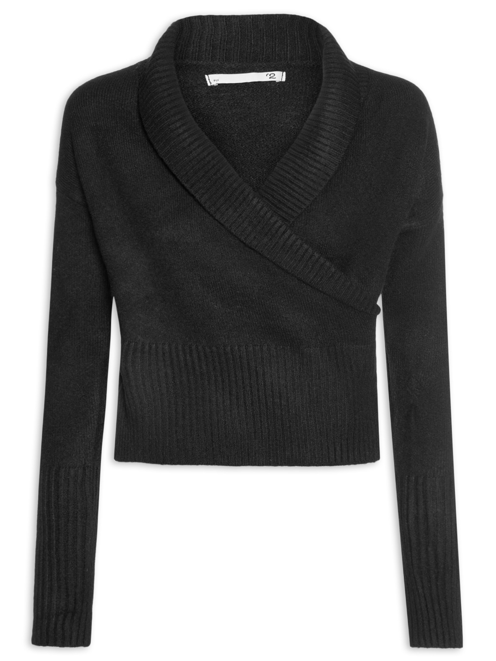 Blusa Feminina Transpassada em Tricot Preto '2Essential
