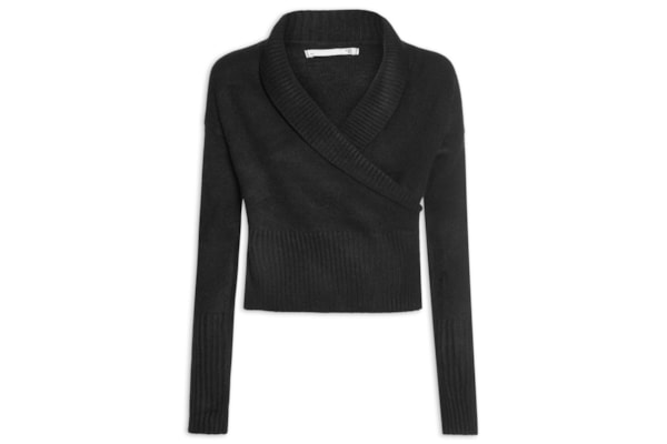 Blusa Feminina Transpassada em Tricot - Preto