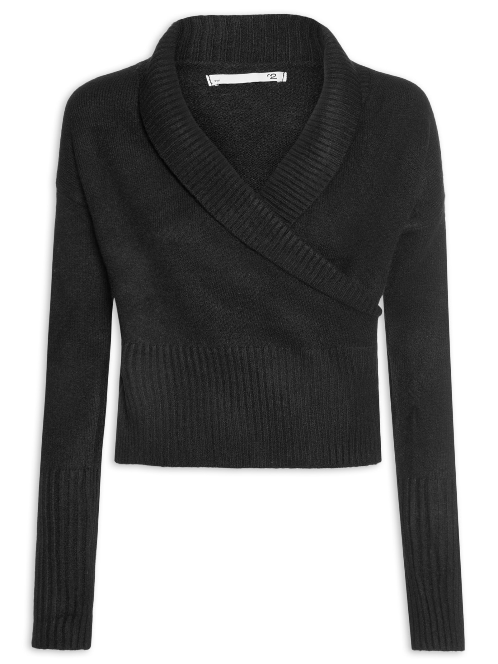 Blusa Feminina Transpassada em Tricot Preto '2Essential