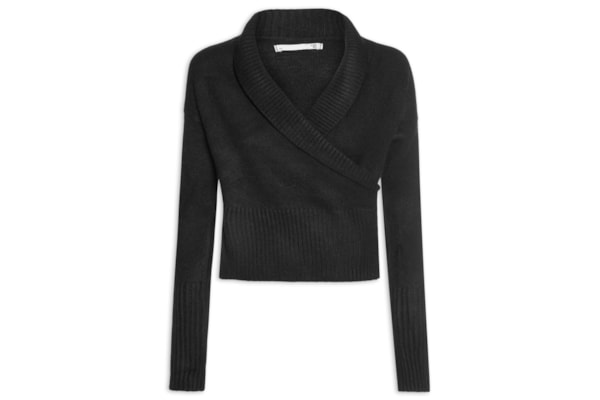 Blusa Feminina Transpassada em Tricot - Preto