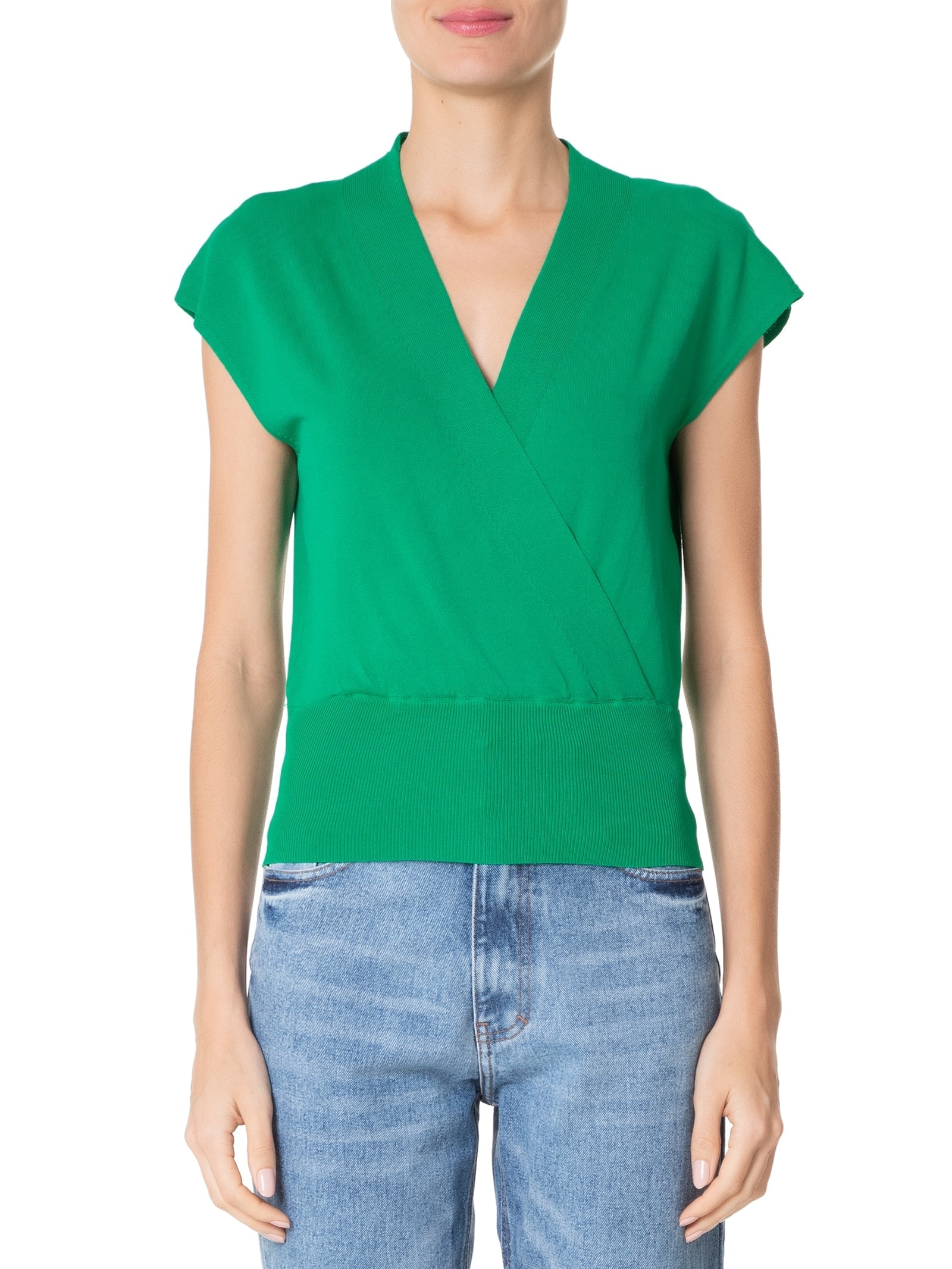 Blusa Feminina Transpassada Em Tricot Verde '2Essential