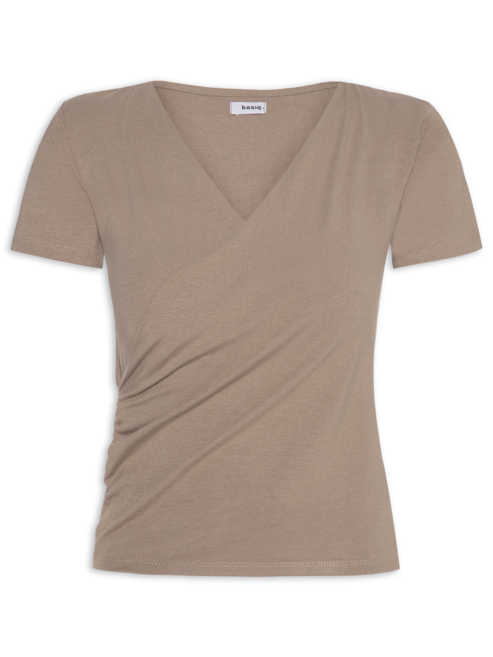 Blusa Feminina Transpassada Manga Curta Bege Basiq