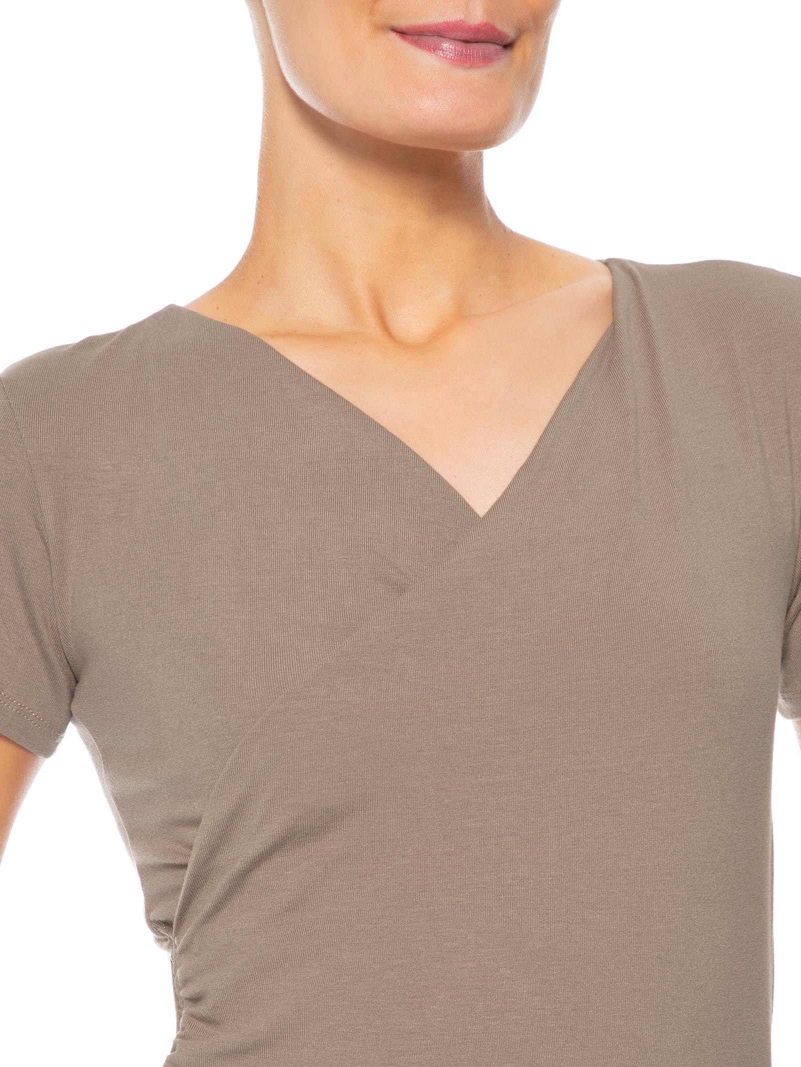 Blusa Feminina Transpassada Manga Curta Bege Basiq