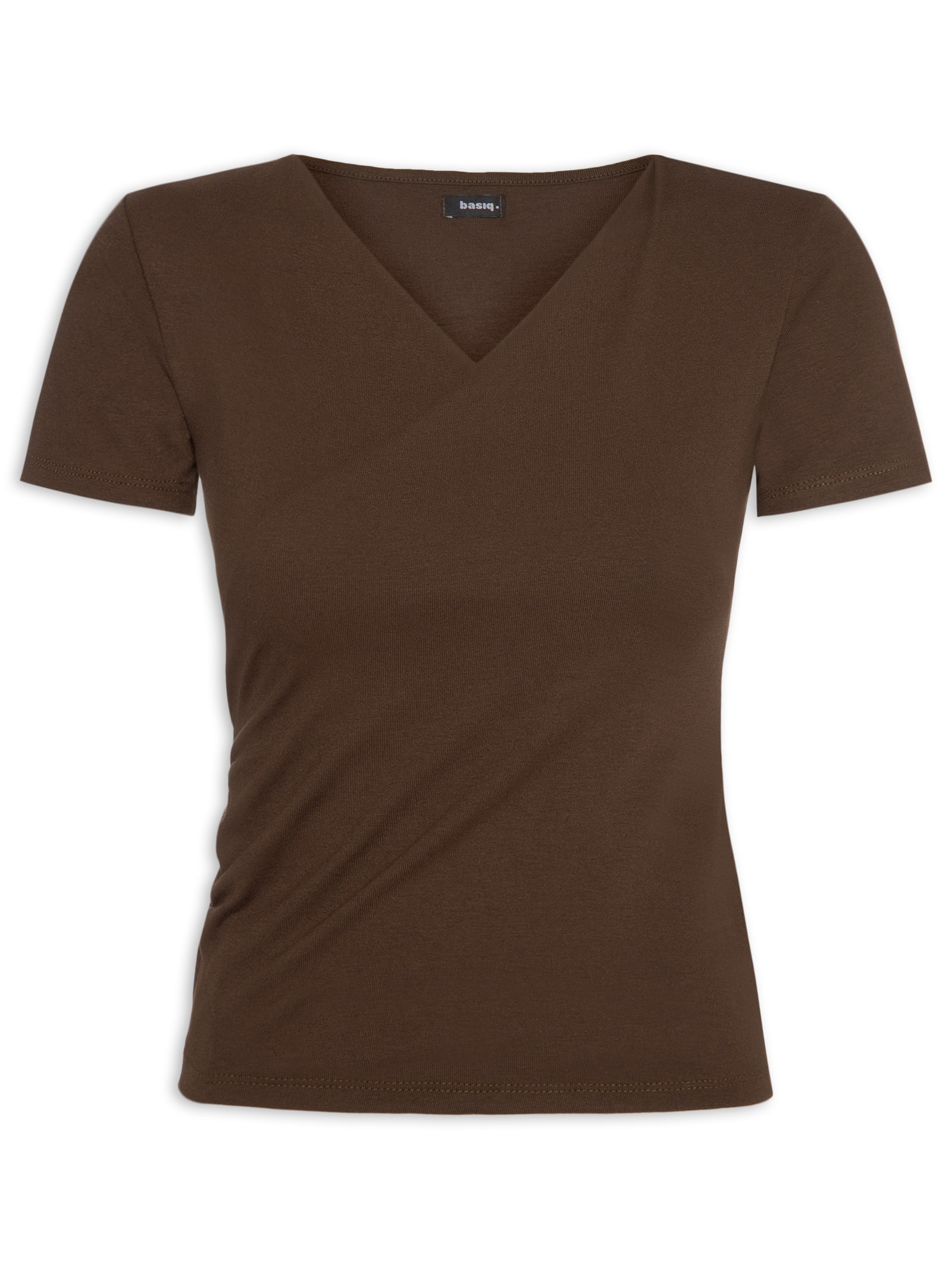 Blusa Feminina Transpassada Manga Curta Marrom Basiq