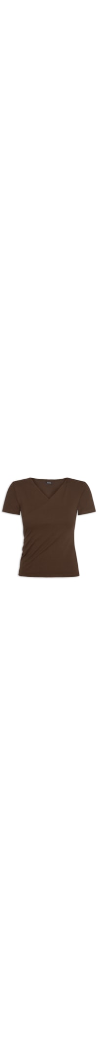 Blusa Feminina Transpassada Manga Curta - Marrom